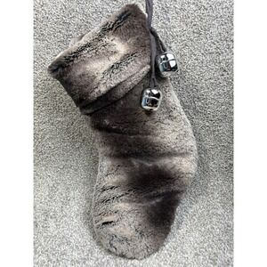 Cat Christmas Stocking Faux Fur "Meow" Embroidered Bells Holiday‎ Decor